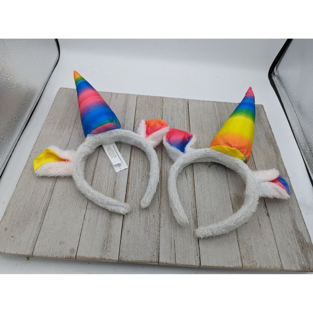 Set of 2 Believe in Yourself Unicorn Horn Headband White & Rainbow